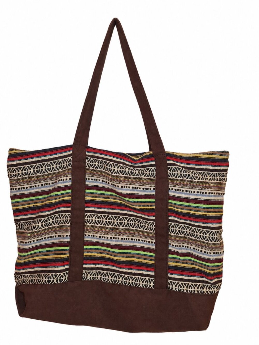 Fall Boho Geometric Stripe Large Tote Bag Brown Multicolor